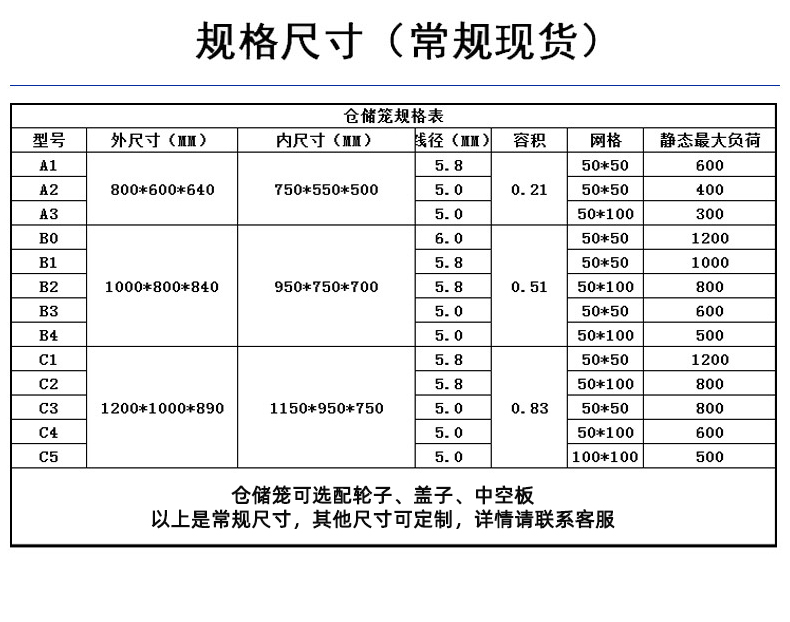 云南省重型倉儲籠重量及規格常見規格